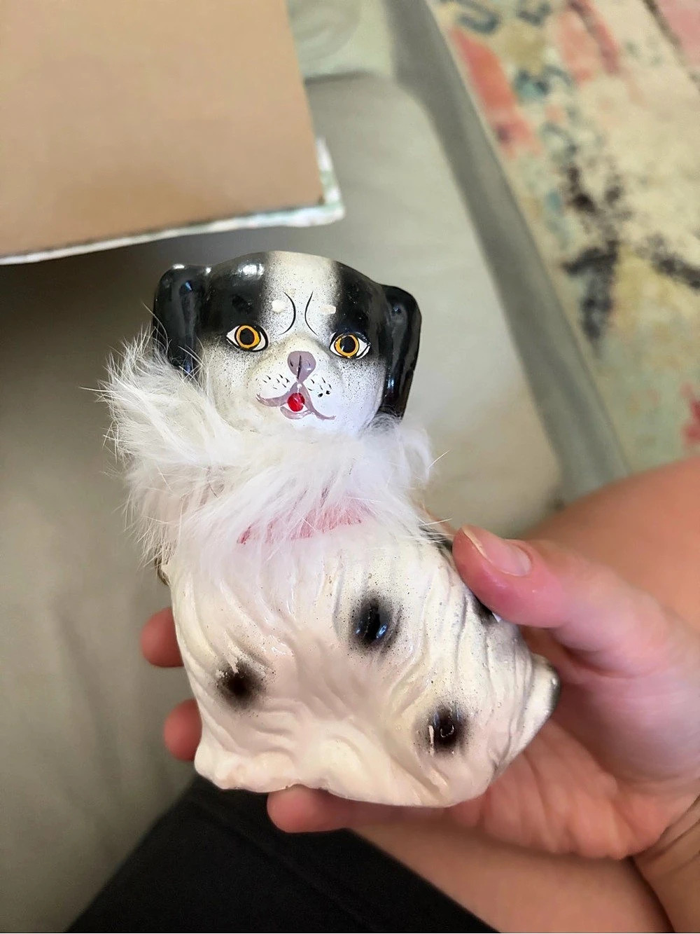 Vintage japan bobble head White & Black Dog Figurine Decor